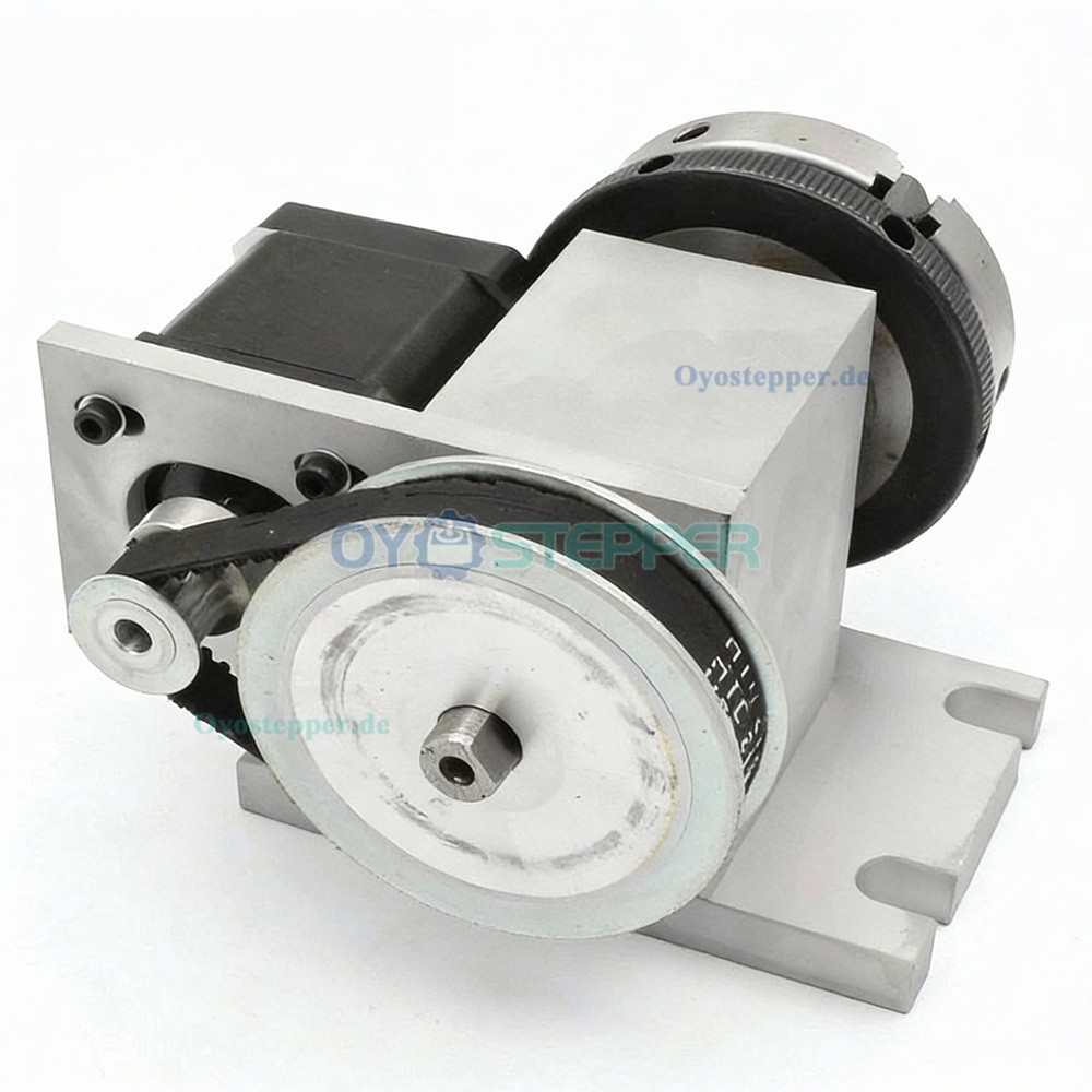 K11-65 CNC Drehachse als 4. Achse mit 65mm Dreibackenfutter Schrittmotor und Reitstock f&uuml;r CNC Fr&auml;smaschinen